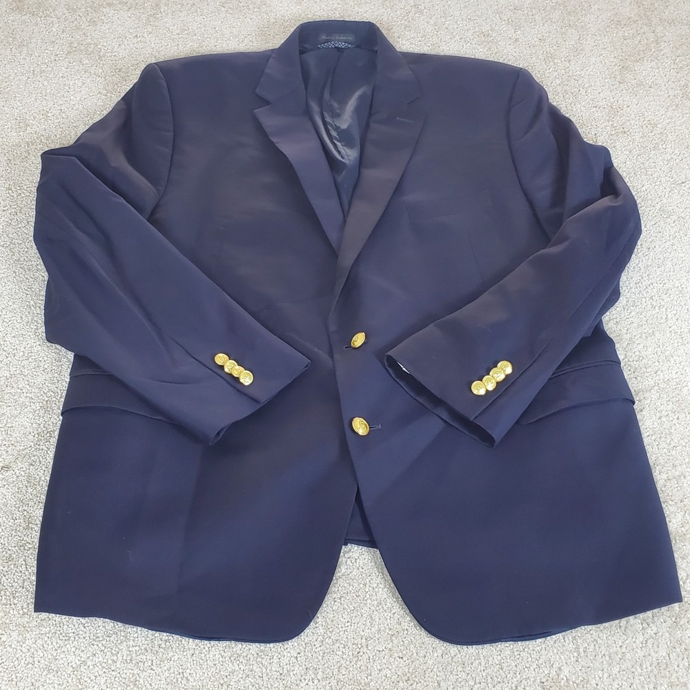 Lauren Ralph Lauren Sport Jacket Coat Blazer 48 R Navy Wool Blend Gold Buttons
